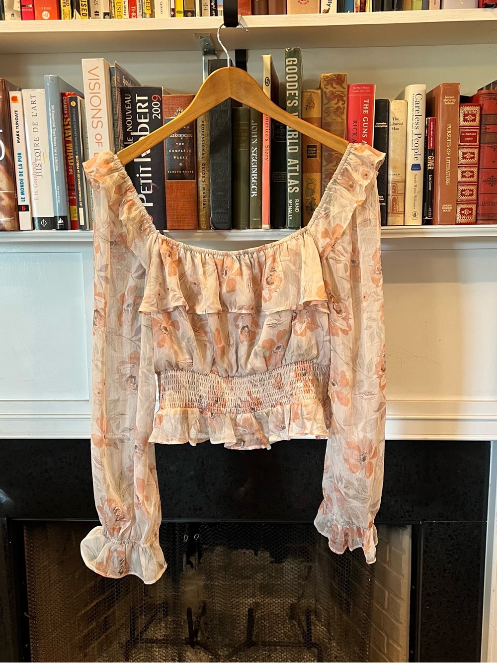 Dress Forum Los Angeles Sheer Floral Print Smocked Long Sleeve Blouse